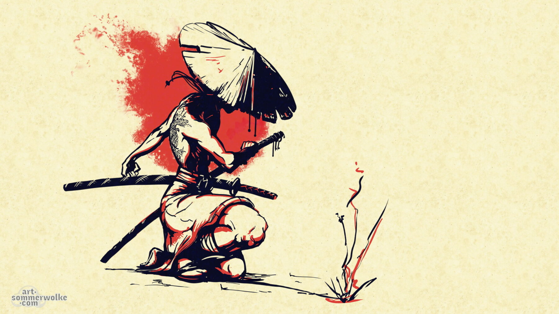 Digitales Bild eines japanischen Schwertkämpfers. Digital image of Japanese sword fighter.
