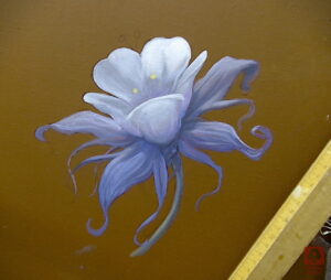 Zwischenstatus des Malprozesses der Violetten Blume als Ölgemälde